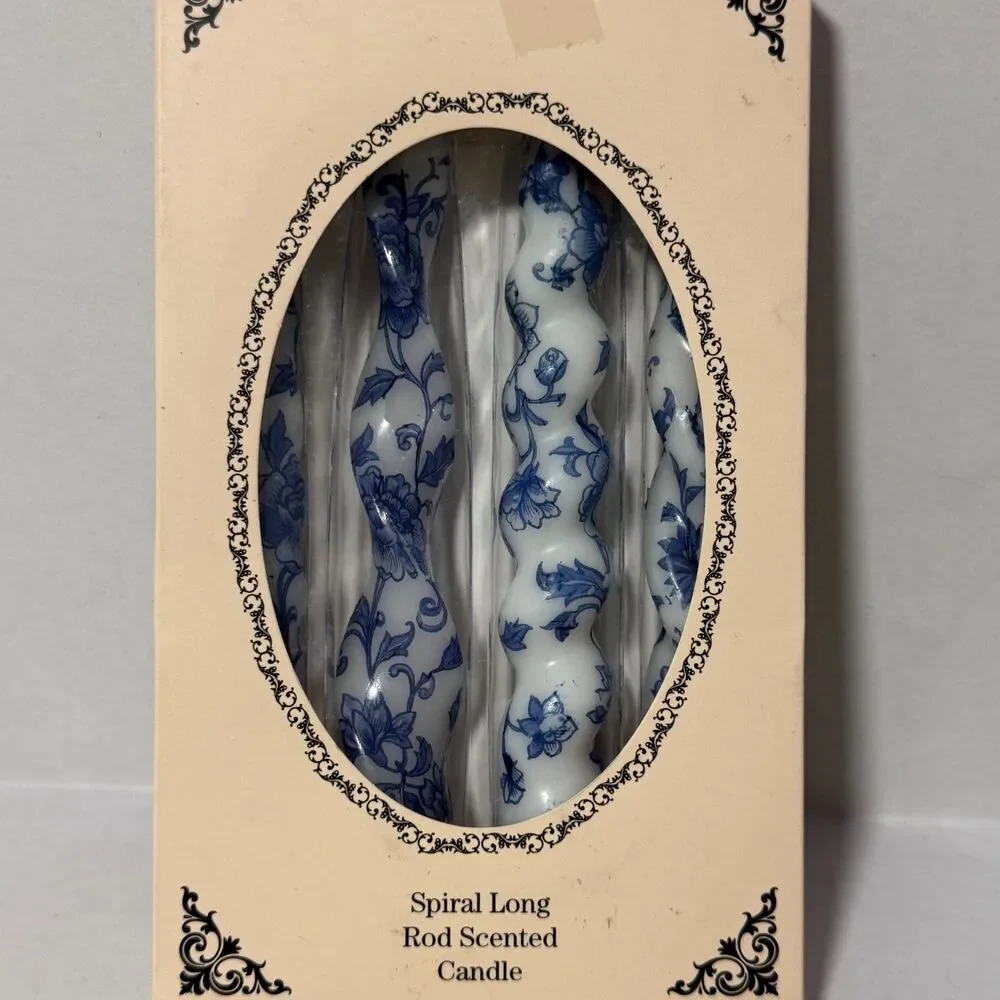 4-Pc Nuanchu Chinoiserie Spiral Taper Candles - Blue & White Swirl